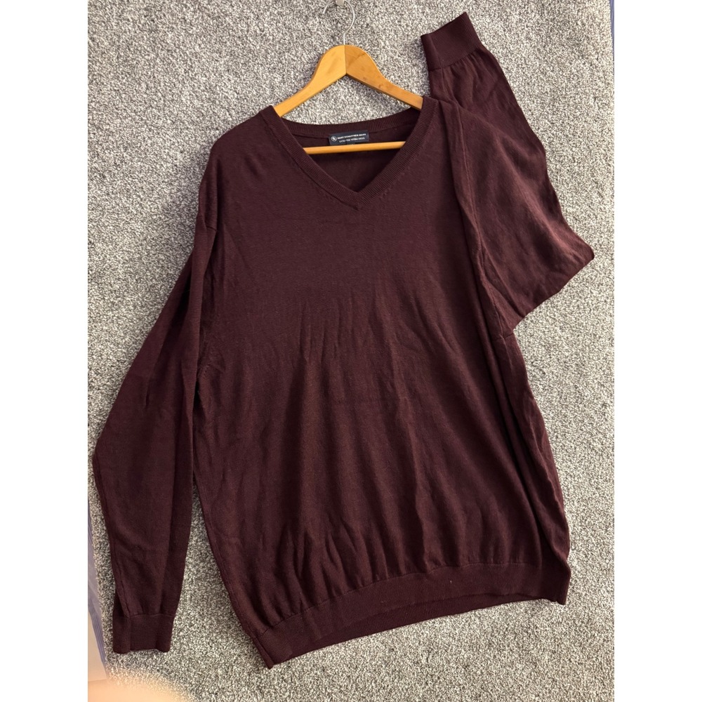 Hart Schaffner Marx Sweater 3XT Burgundy Extra Fine Merino Wool V-Neck Tall